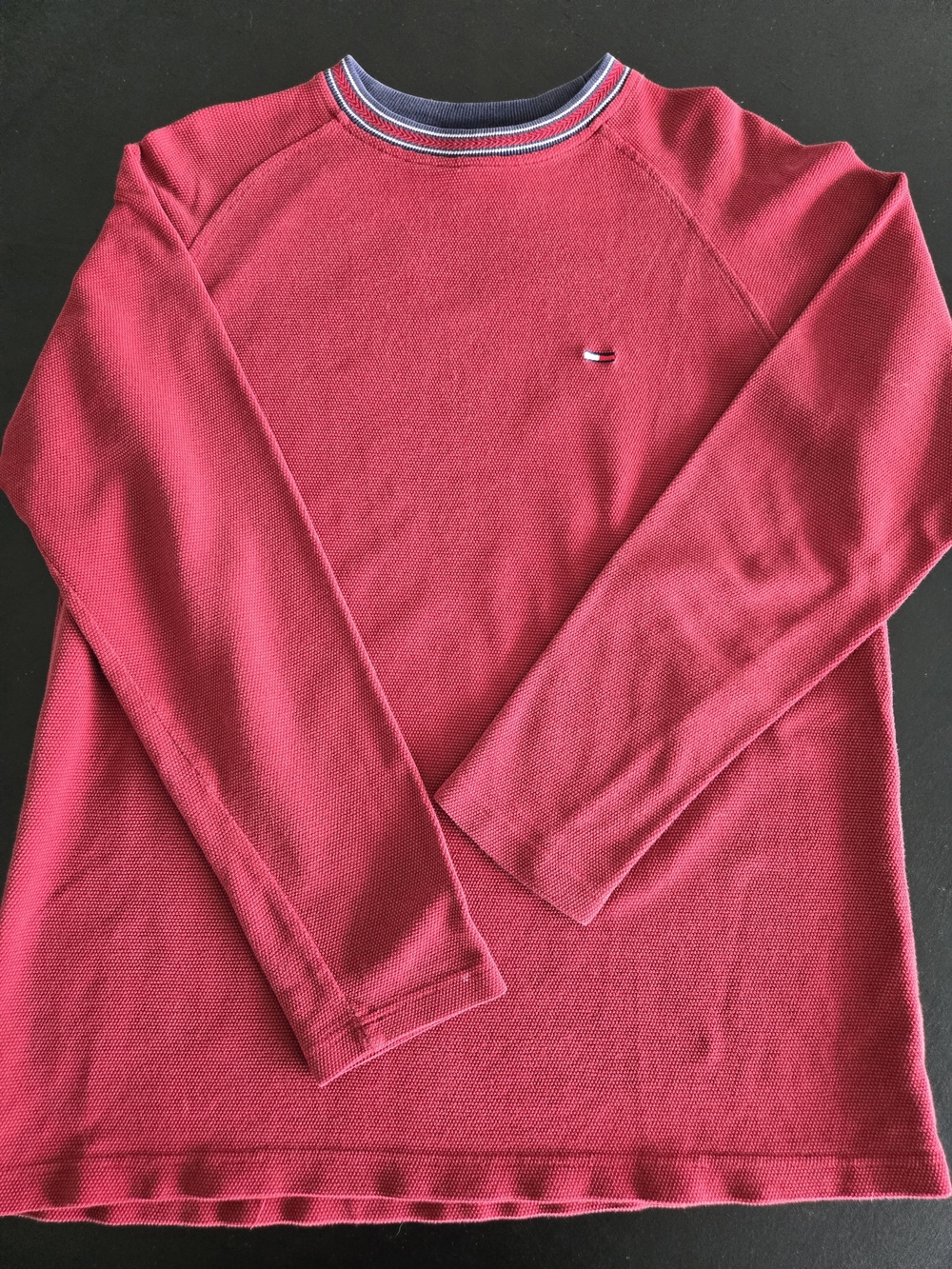 Tommy Hilfiger Men's Raspberry Crewneck Sweater with Contrast Trim